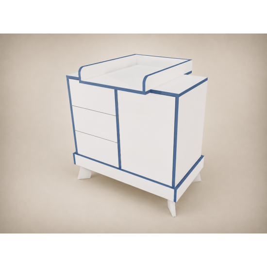 Tomi changing table in White, with blue edging