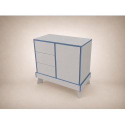 Tomi changing table in light grey, with blue edging