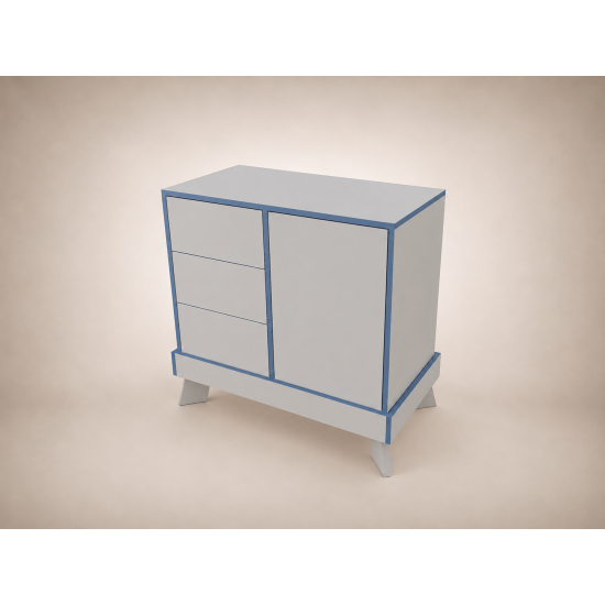 Tomi changing table in light grey, with blue edging