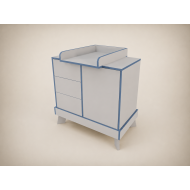 Tomi changing table in light grey, with blue edging