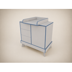 Tomi changing table in light grey, with blue edging