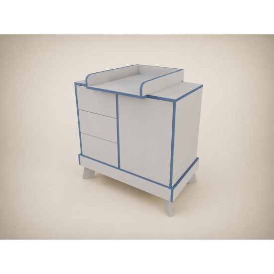 Tomi changing table in light grey, with blue edging