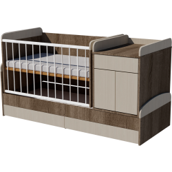Rocking Bogi combi cot 120x70 in dark sonoma-white birch Rocking Bogi combi cot 120x70 in dark sonoma-white birch