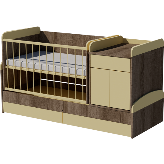 Rocking Bogi combi cot 120x70 in dark sonoma-vanilla Rocking Bogi combi cot 120x70 in dark sonoma-vanilla