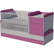 Reni combi cot bed 120x70 in white and pink