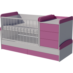Reni combi cot bed 120x70 in white and pink Reni combi cot bed 120x70 in white and pink