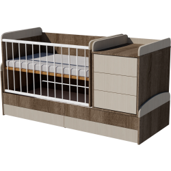 Reni combi cot bed 120x70 in dark sonoma-white birch Reni combi cot bed 120x70 in dark sonoma-white birch