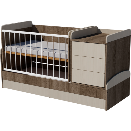 Reni combi cot bed 120x70 in dark sonoma-white birch Reni combi cot bed 120x70 in dark sonoma-white birch