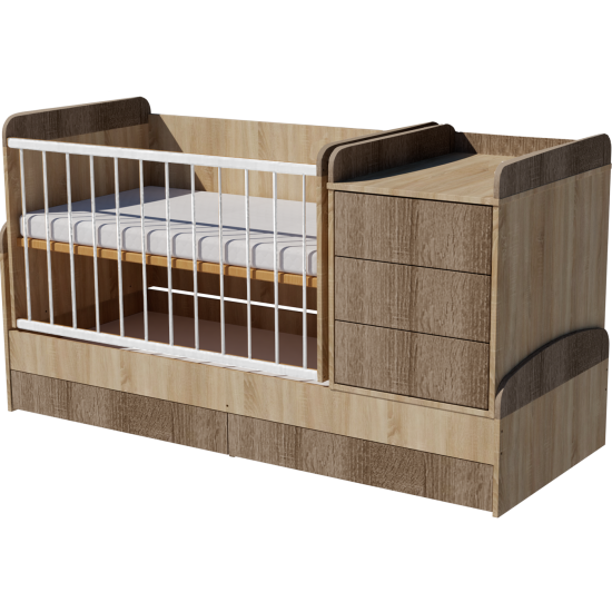Reni combi cot bed 120x70 in light sonoma and dark sonoma Reni combi cot bed 120x70 in light sonoma and dark sonoma