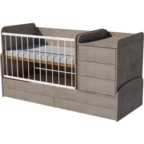 Reni combi cot bed 120x70 in silver oak Reni combi cot bed 120x70 in silver oak