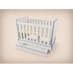 Zora cot, 120x60, in light grey, with blue edging