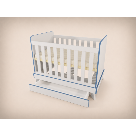 Zora cot, 120x60, in light grey, with blue edging