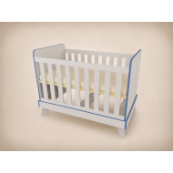 Zora cot, 120x60, in light grey, with blue edging