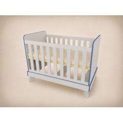 Zora cot, 120x60, in light grey, with blue edging