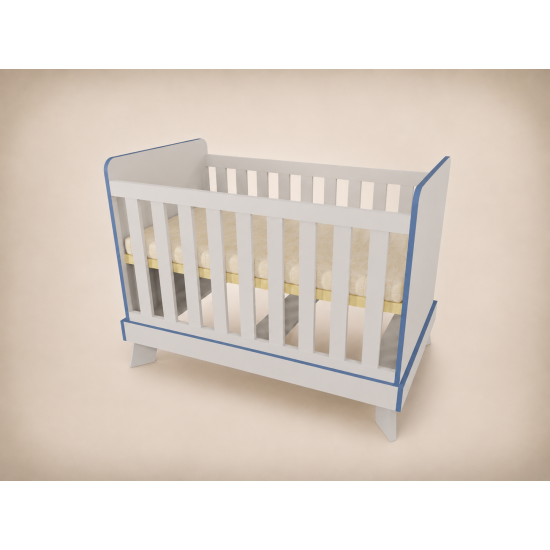 Zora cot, 120x60, in light grey, with blue edging