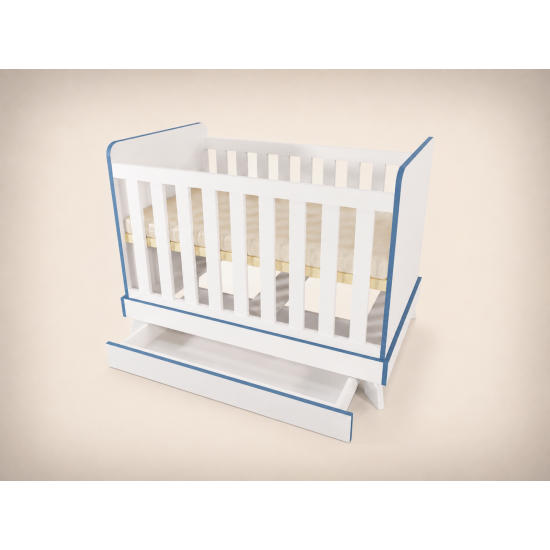 Zora cot, 120x60, in white with blue edging