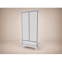 Bence wardrobe in White, with blue edging