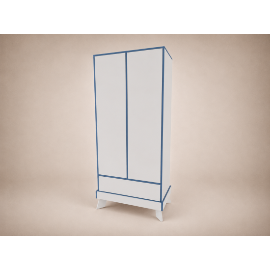 Bence wardrobe in White, with blue edging