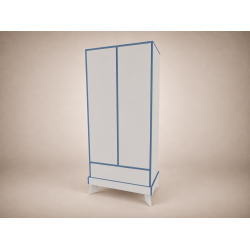 Bence wardrobe in Light Grey, with blue edging
