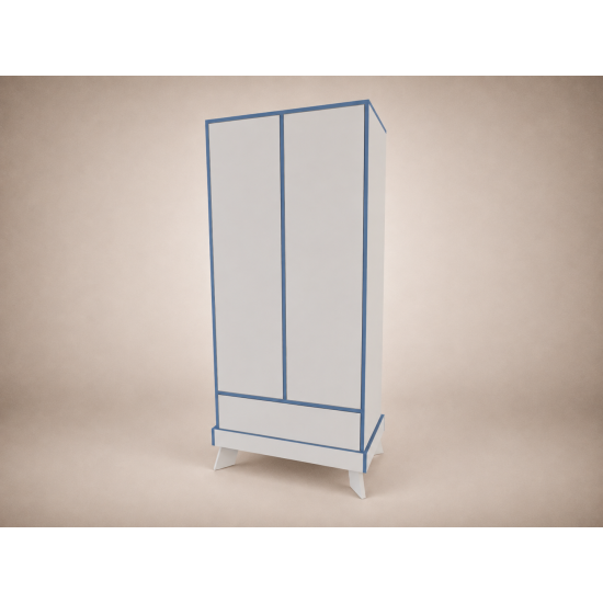 Bence wardrobe in Light Grey, with blue edging