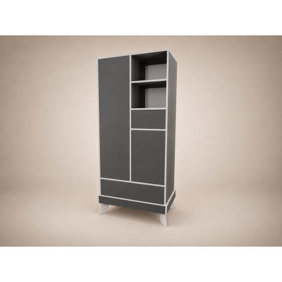 Geri 2-door wardrobe in Anthracite with light grey edging