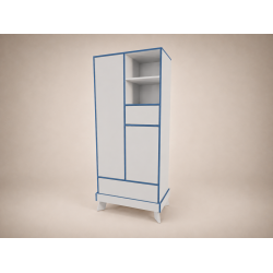 Geri 2-door wardrobe in light grey with blue edging