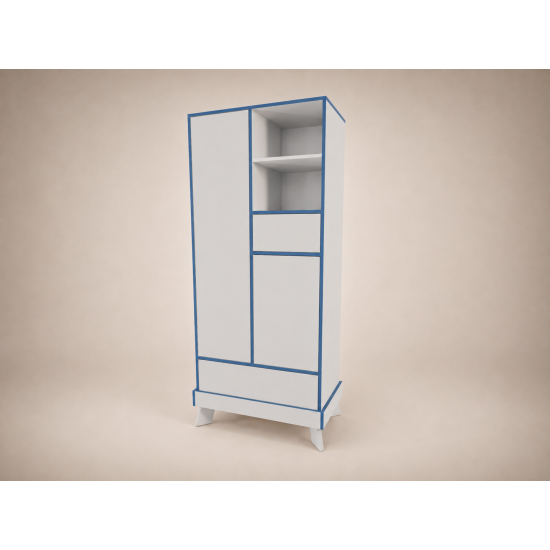 Geri 2-door wardrobe in light grey with blue edging